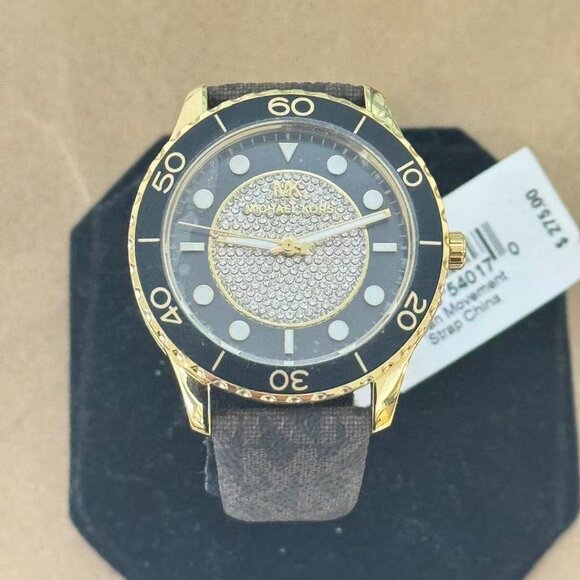 Michael Kors MK6979 Oversized Runway Dive Pavé Gold-Tone and Logo Watch - Picture 2 of 5